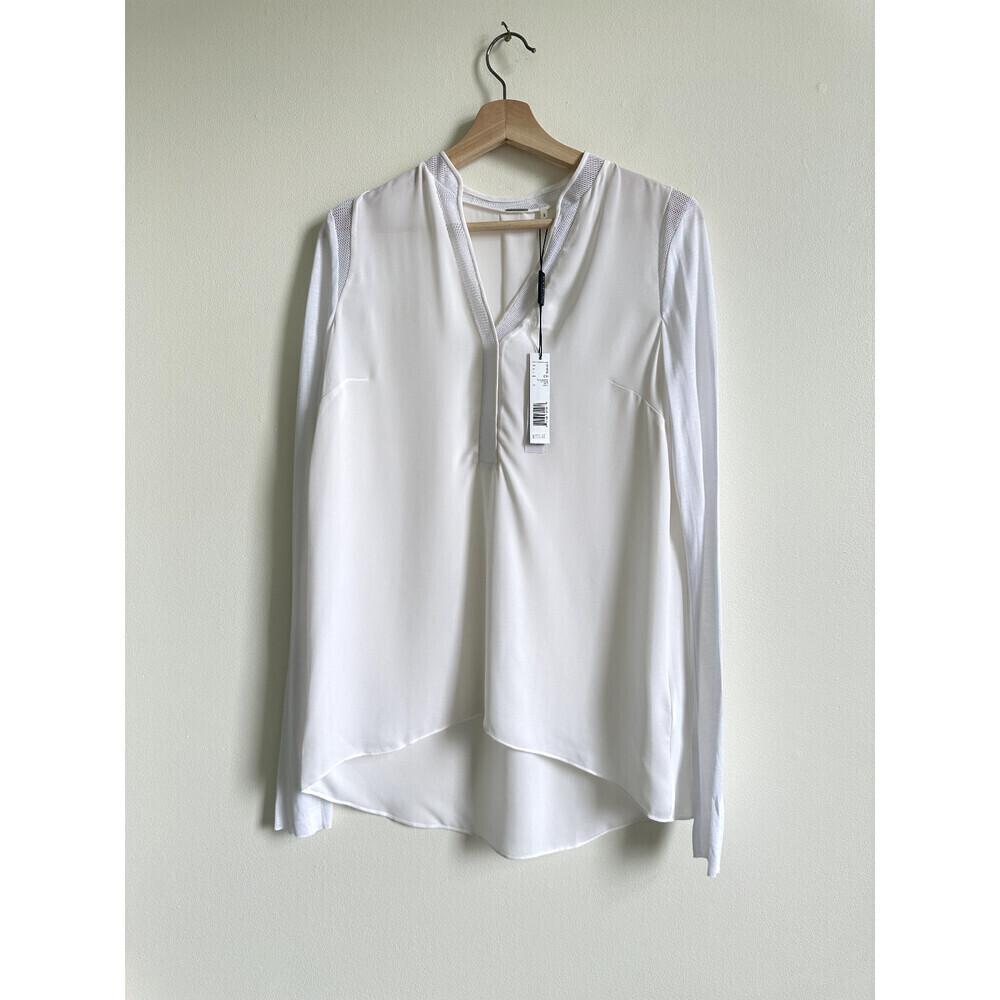 Elie Tahari Women's Polly Mesh Trimmed Silk Blouse In White Size S $270